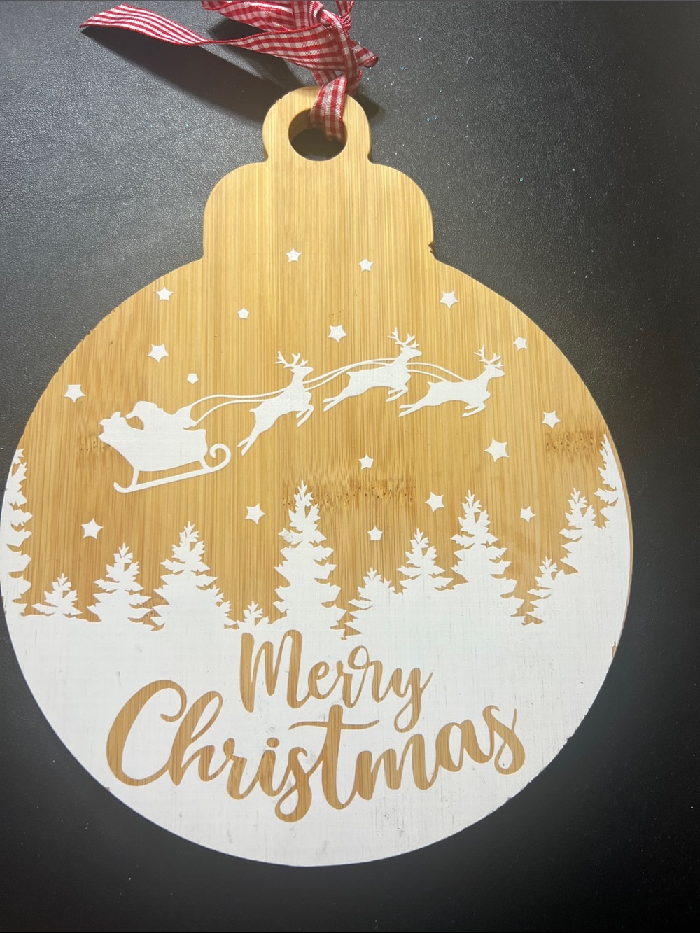 Merry Christmas Bamboo Ornament Wall Hanging - Natural & White